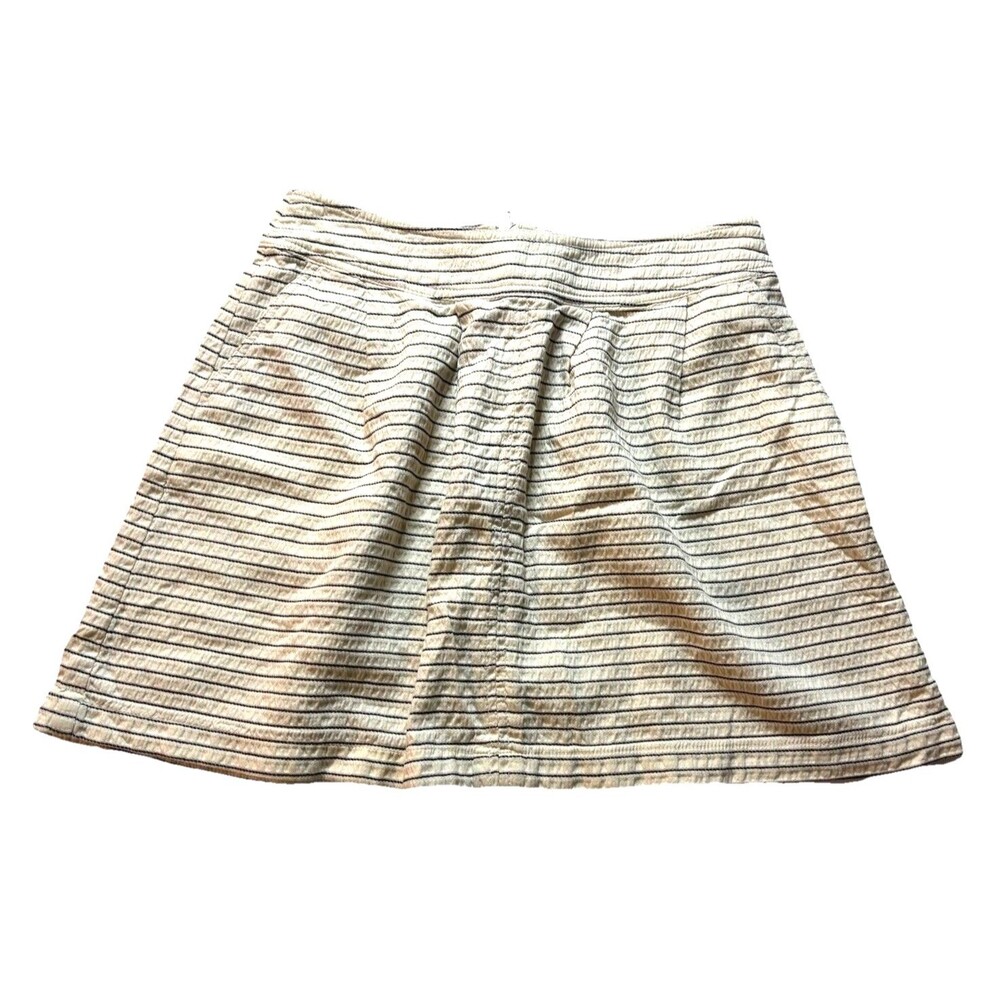 Halogen Skirt Women's 6P Cream Stripe Mini A-Line Pleated Preppy Cocktail Pocket